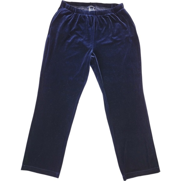 Land’s End Woman’s navy blue velour wide leg high waist pants size M-P 10-12 - Picture 1 of 12